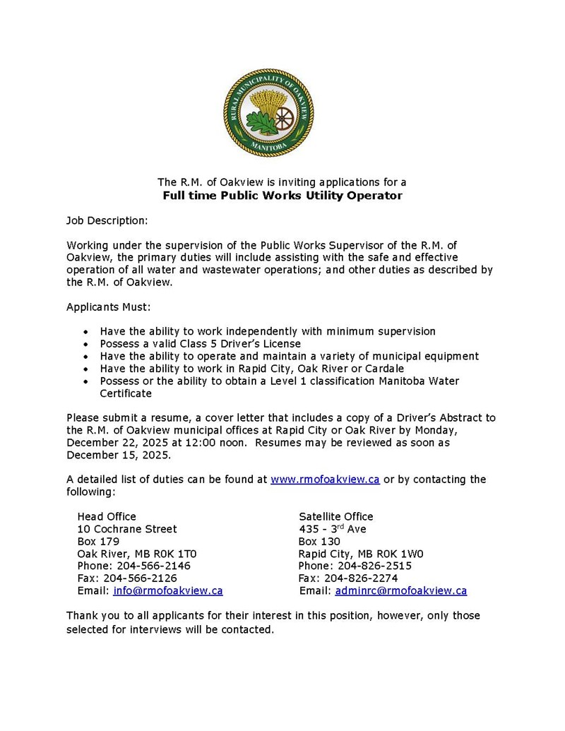 PW/Utility Operator Job Advertisement